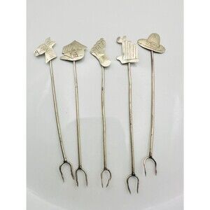 Vintage made in Mexico silver olive cheese cocktail picks